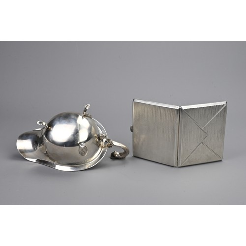 73 - A MAPPIN AND WEBB SILVER GRAVY BOAT AND CIGARETTE CASE, EARLY 20TH CENTURY. The gravy boat of Celtic... 