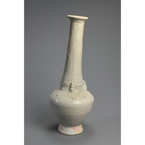 184 - A LARGE QINGBAI WARE VASE, SONG / YUAN DYNASTY. Heavily potted with three applied figures to the sho... 