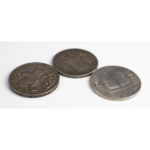 75 - THREE SILVER COINS. To include a Chinese silver dollar, 1934 Republic Period, featuring Sun Yat Sen,... 