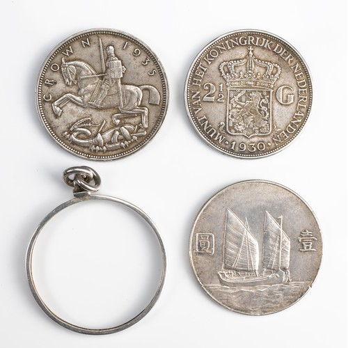 75 - THREE SILVER COINS. To include a Chinese silver dollar, 1934 Republic Period, featuring Sun Yat Sen,... 