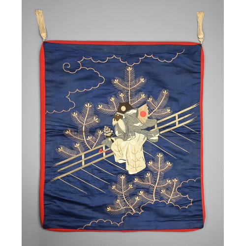 305 - A LARGE JAPANESE FUKUSA PANEL, EARLY 20TH CENTURY. Of rectangular form depicting a Noh figure wearin... 