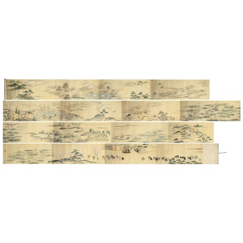 245 - 15 METER LONG SCROLL, JAPANESE 19/20TH CENTURY. Depicting hunting scenes including fabrics bearing t... 