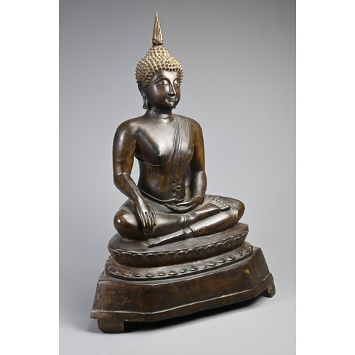 203 - A LARGE THAI BRONZE SEATED FIGURE OF BUDDHA SHAKYAMUNI, 18TH CENTURY. Heavily cast figure of Buddha ... 