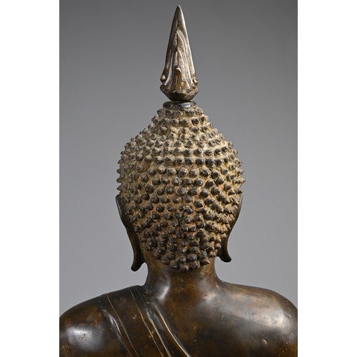 203 - A LARGE THAI BRONZE SEATED FIGURE OF BUDDHA SHAKYAMUNI, 18TH CENTURY. Heavily cast figure of Buddha ... 