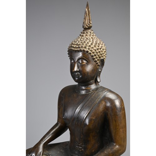 203 - A LARGE THAI BRONZE SEATED FIGURE OF BUDDHA SHAKYAMUNI, 18TH CENTURY. Heavily cast figure of Buddha ... 