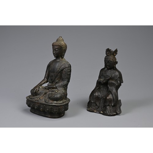 207 - TWO SINO TIBETAN BRONZE METAL BUDDHISTIC FIGURES. Predominantly 20th century, including: a Tibetan s... 