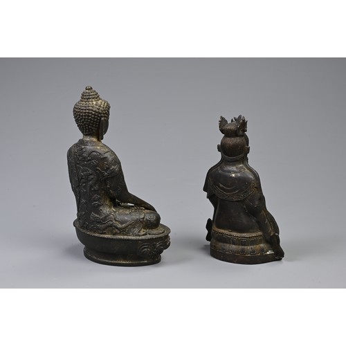 207 - TWO SINO TIBETAN BRONZE METAL BUDDHISTIC FIGURES. Predominantly 20th century, including: a Tibetan s... 