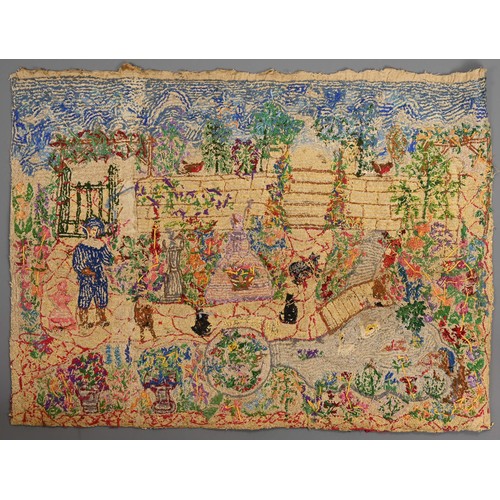 244 - THREE EARLY 20TH CENTURY WOOL WORK AND SILK EMBROIDERED PICTURES. Depicting a couple in landscape wi... 