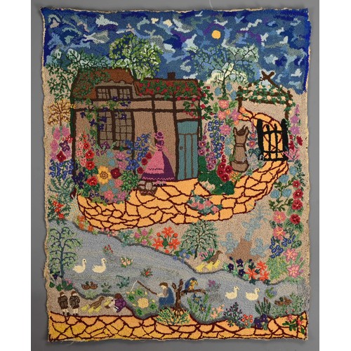 244 - THREE EARLY 20TH CENTURY WOOL WORK AND SILK EMBROIDERED PICTURES. Depicting a couple in landscape wi... 