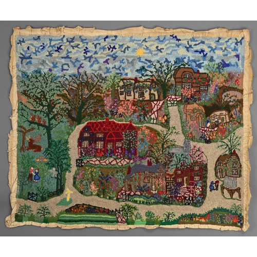 244 - THREE EARLY 20TH CENTURY WOOL WORK AND SILK EMBROIDERED PICTURES. Depicting a couple in landscape wi... 