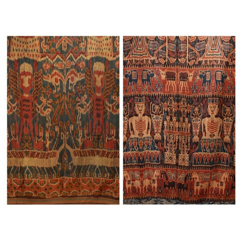 241 - TWO 20TH CENTURY INDONESIAN (SUMBA) COTTON IKAT HINGGI. The first woven with bands of figures, cattl... 