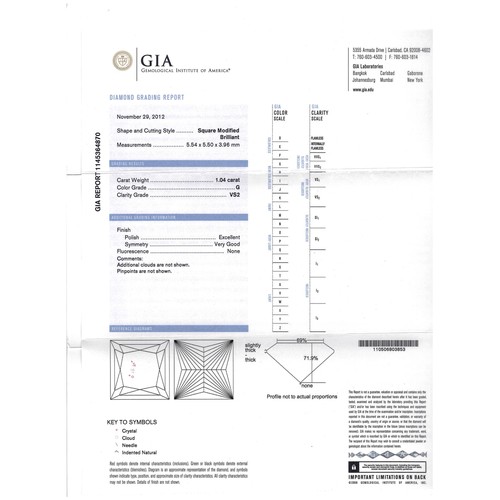 69 - A PLATINUM AND 1.04CT PRINCESS CUT DIAMOND RING, WITH GIA CERT AND INSURANCE VALUATION. Solitaire ri... 