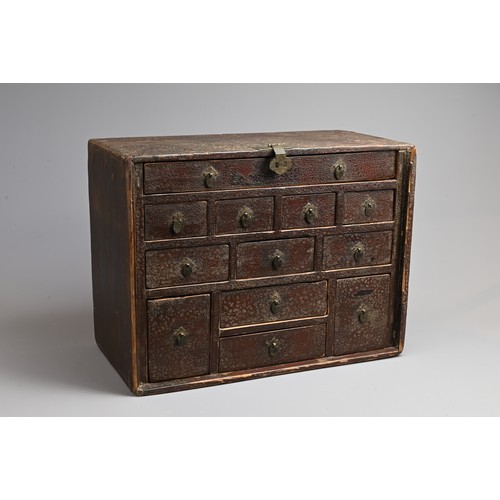 328 - A CHINESE LACQUERED APOTHECARY CABINET, 19TH CENTURY. Of rectangular form with twelve drawers and me... 