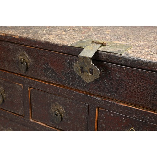 328 - A CHINESE LACQUERED APOTHECARY CABINET, 19TH CENTURY. Of rectangular form with twelve drawers and me... 