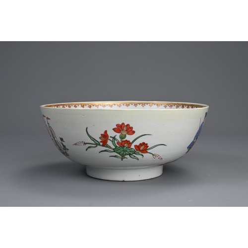 6 - A CHINESE FAMILLE ROSE SAILOR'S FAREWELL AND RETURN PORCELAIN BOWL, 18TH CENTURY. Decorated in ename... 