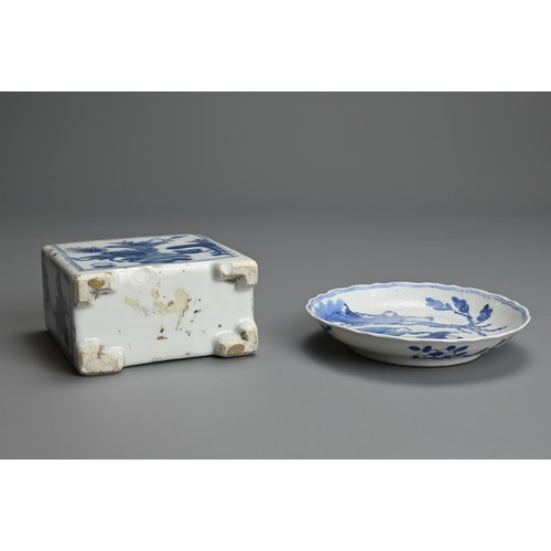 56 - TWO CHINESE BLUE AND WHITE PORCELAIN ITEMS, 19TH CENTURY. To include a lobed saucer decorated with f... 