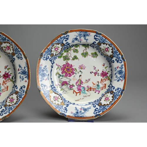 58 - A PAIR OF CHINESE FAMILLE ROSE PORCELAIN OCTAGONAL BOWLS, 18TH CENTURY. Decorated with vibrant ename... 