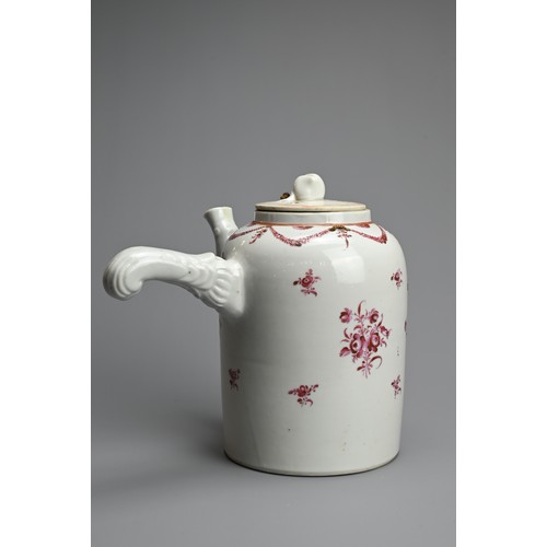 64 - A CHINESE FAMILLE ROSE PORCELAIN CHOCOLATE POT, 18TH CENTURY. With moulded handle and spout decorate... 