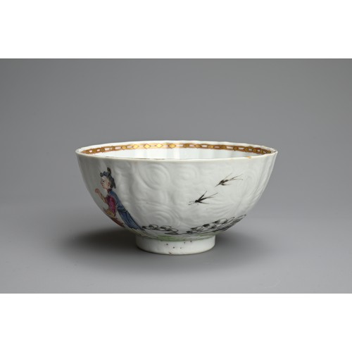 68 - A CHINESE FAMILLE ROSE PORCELAIN LOBED BOWL, 18TH CENTURY. The lobed body carved in relief with flor... 