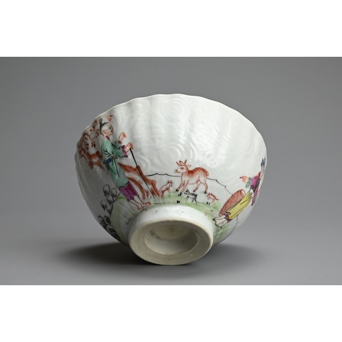 68 - A CHINESE FAMILLE ROSE PORCELAIN LOBED BOWL, 18TH CENTURY. The lobed body carved in relief with flor... 