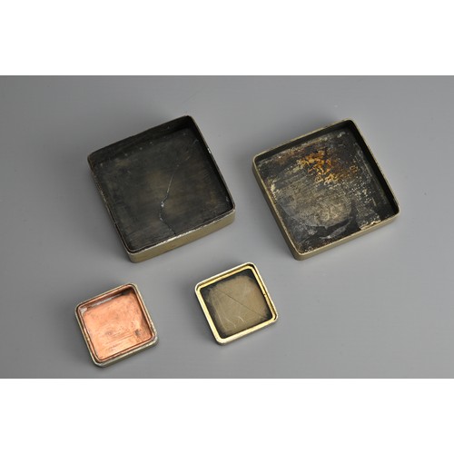 92 - TWO CHINESE PAKTONG INK BOXES, EARLY 20TH CENTURY. Each of square form decorated with landscape scen... 