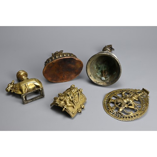 104 - A GROUP OF INDIAN TIBETAN BRONZE BRASS ITEMS. To include a Tibetan figure of Tara on lotus base; An ... 