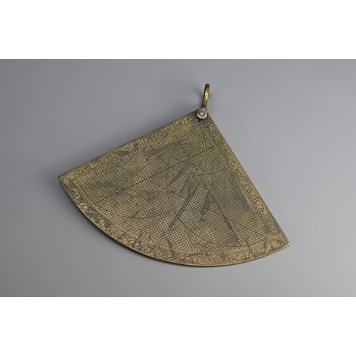 48 - AN ISLAMIC BRASS QUADRANT. Inscribed with Arabic script, projections and grids. 23cm width x 16cm no... 