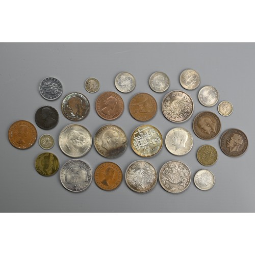 135 - A MIXED QUANTITY OF COINS AND TOKENS. From various countries to include three 1000 Yen and five 100 ... 