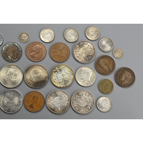 135 - A MIXED QUANTITY OF COINS AND TOKENS. From various countries to include three 1000 Yen and five 100 ... 