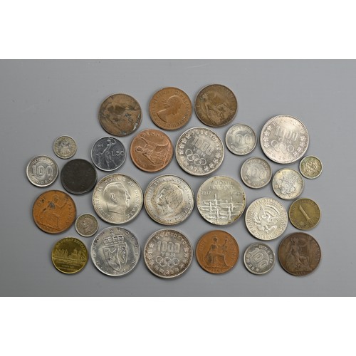 135 - A MIXED QUANTITY OF COINS AND TOKENS. From various countries to include three 1000 Yen and five 100 ... 