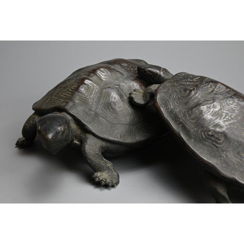 296 - A JAPANESE BRONZE OKIMONO OF TWO TURTLES, AFTER MURATA SEIMIN, TAISHO PERIOD. In the style of Murata... 