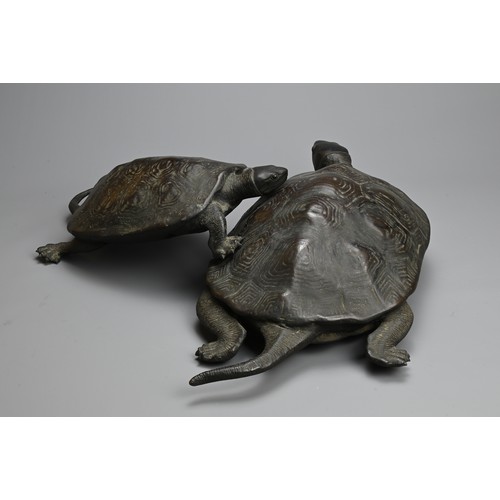 296 - A JAPANESE BRONZE OKIMONO OF TWO TURTLES, AFTER MURATA SEIMIN, TAISHO PERIOD. In the style of Murata... 