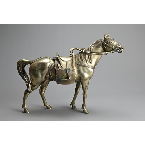 304 - A JAPANESE SILVERED BRONZE MODEL OF SHOGUN’S HORSE, MARUKI COMPANY. Silvered bronze okimono of the S... 