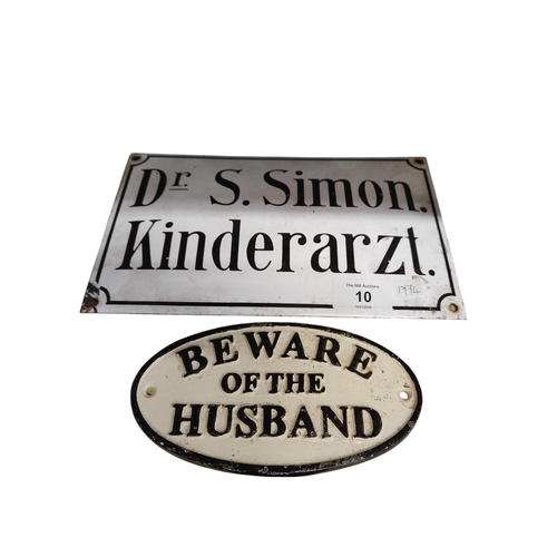 10 - ANTIQUE ENAMEL SIGN & 1 OTHER