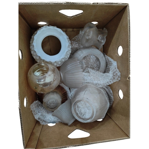 310 - BOX OF VARIOUS GLASS OIL LAMP SHADES