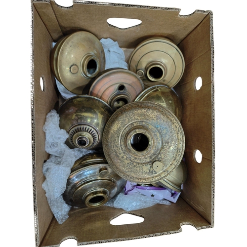 315 - BOX OF BRASS OIL LAMP FONTS