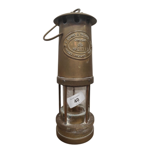 40 - BRASS E.THOMAS & WILLIAMS MINERS LAMP