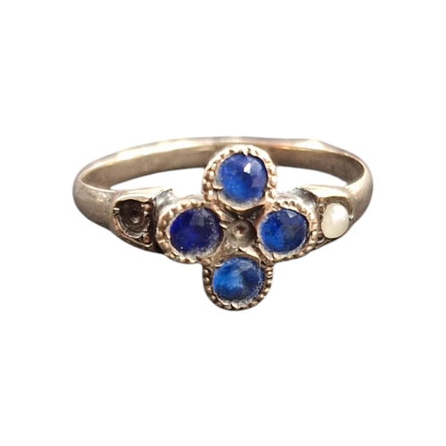 402 - ANTIQUE 9CT GOLD BLUE STONE RING A/F