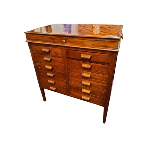 490 - FREE STANDING MID CENTURY MAHOGANY MULIDRAWER SPECIMEN/COIN CABINET 85X77X48CMS