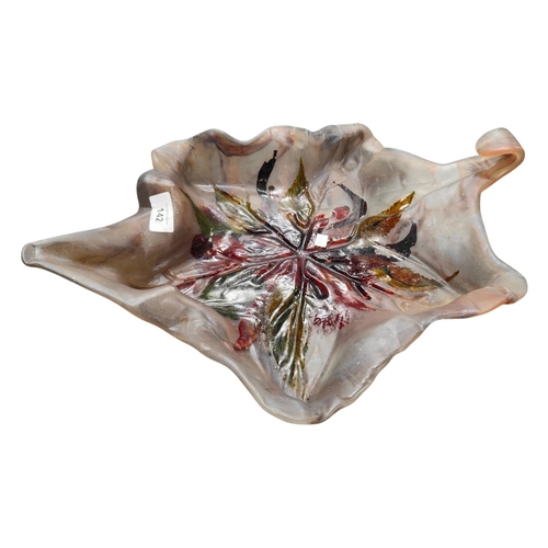 142 - LARGE STUDIO GLASS LEAF DISH