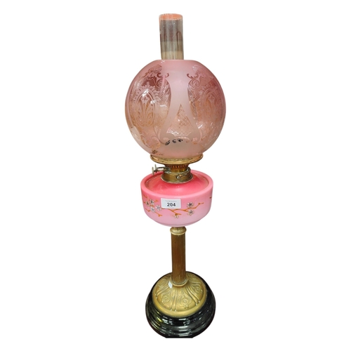 204 - ANTIQUE RUBY OIL LAMP COMPLETE