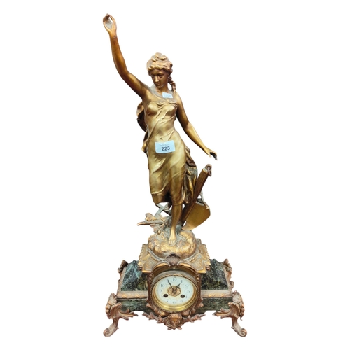 223 - ANTIQUE SPELTER & MARBLE CLOCK