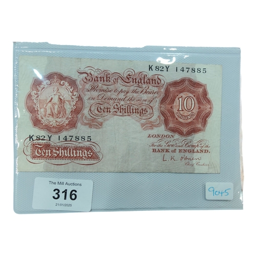 316 - BANK OF ENGLAND TEN SHILLINGS NOTE