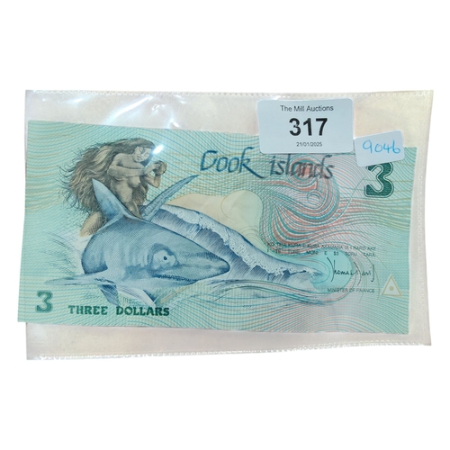 317 - COOK ISLANDS THREE DOLLAR NOTE