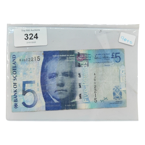 324 - BANK OF SCOTLAND £5 NOTE