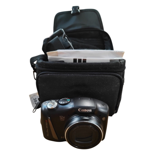 382 - CANON POWER SHOT SX150 IS CAMERA BAG AND ACCESSORIES