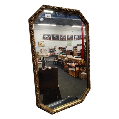 224 - VINTAGE GOLD FRAMED MIRROR 35X72CM