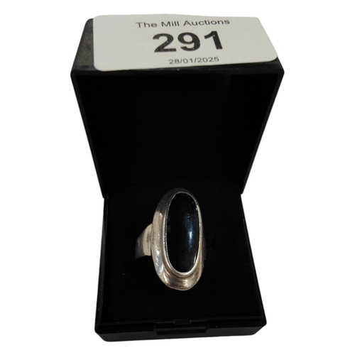 291 - LARGE SILVER & ONYX RING