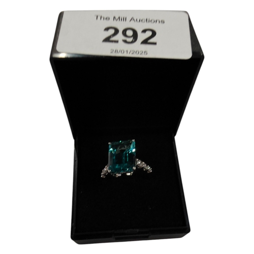 292 - LARGE SILVER BLUE STONE DRESS RING