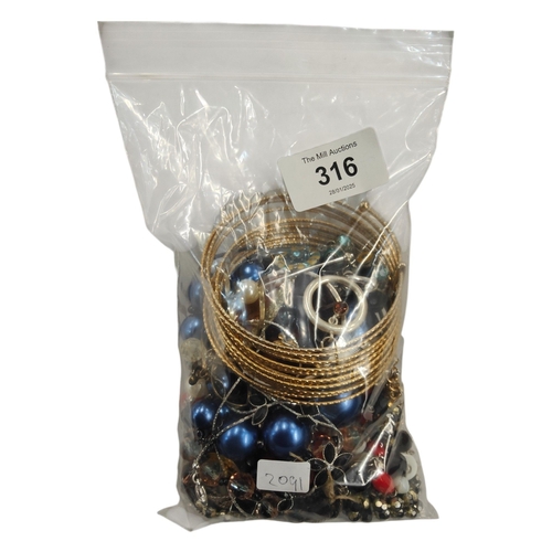 316 - BAG OF COSTUME JEWELLERY